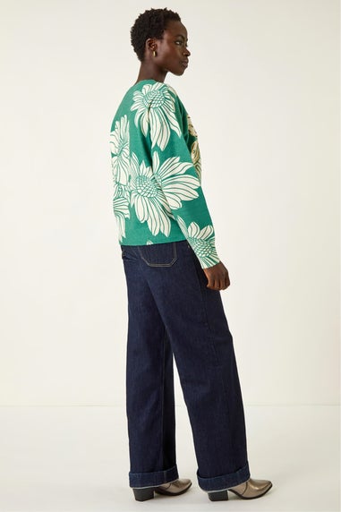 Roman Green Floral Crew Neck Knit Jumper