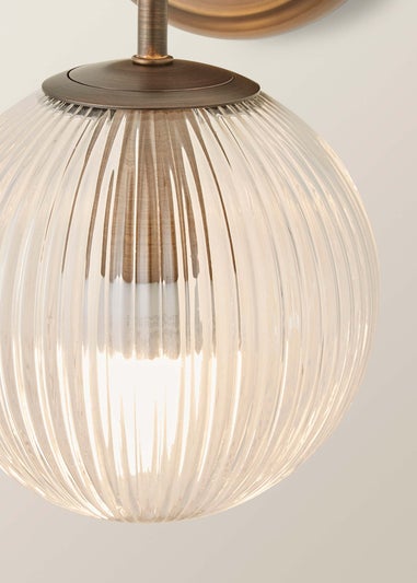 ValueLights Kempton Brushed Brass Wall Light Ribbed Globe Shade