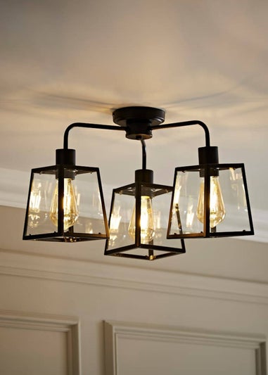ValueLights Susie 3 Arm Matte Black Glass Lantern Ceiling Light