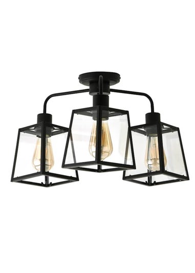 ValueLights Susie 3 Arm Matte Black Glass Lantern Ceiling Light