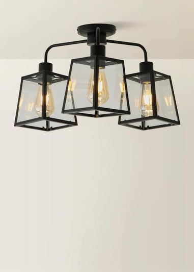 ValueLights Susie 3 Arm Matte Black Glass Lantern Ceiling Light
