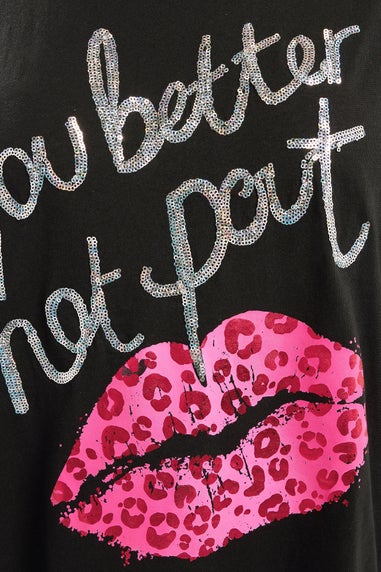 Yours Curve Black Sequin 'You Better Not Pout' Novelty T-Shirt