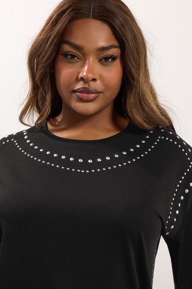 Yours Black Studded Oversized T-Shirt