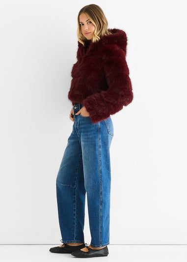 Gini London Burgundy Panel Faux Fur  Zip Front Jacket