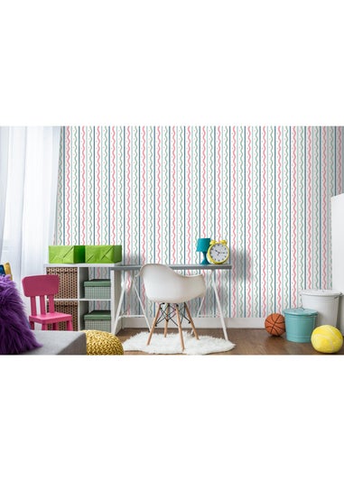 Arthouse Squiggle Stripe Pink Multi Wallpaper