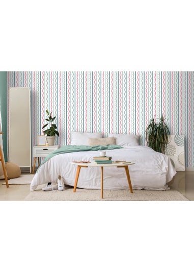 Arthouse Squiggle Stripe Pink Multi Wallpaper