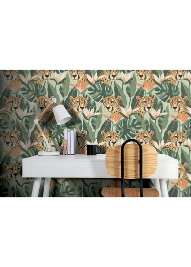 Arthouse Jungle Leopard Light Green Wallpaper