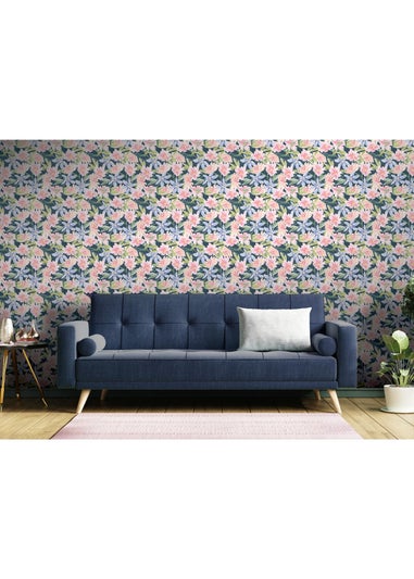 Arthouse Watercolour Floral Navy Wallpaper