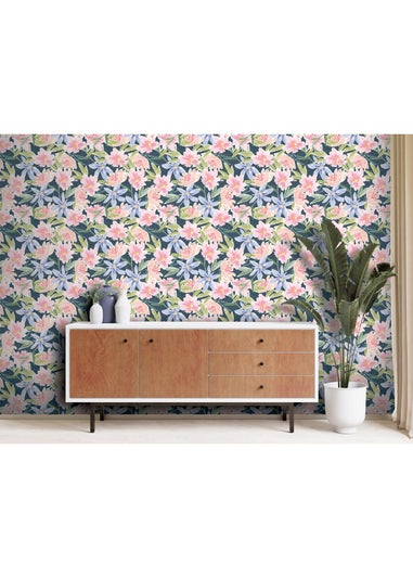 Arthouse Watercolour Floral Navy Wallpaper