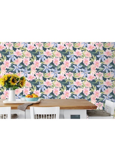 Arthouse Watercolour Floral Navy Wallpaper