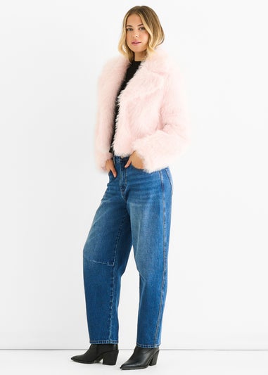 Gini London Pink Faux Fur Lapel Short jacket
