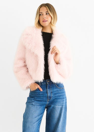 Gini London Pink Faux Fur Lapel Short jacket