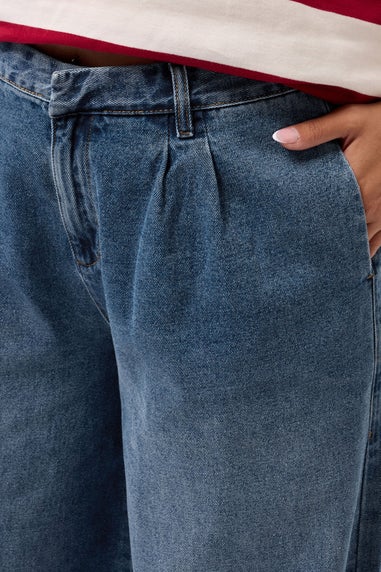 Yours Mid Blue Pleated Wide Leg Jeans