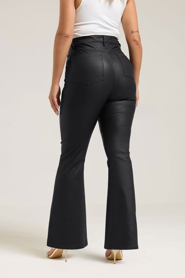 Yours Black Coated Flare Trousers