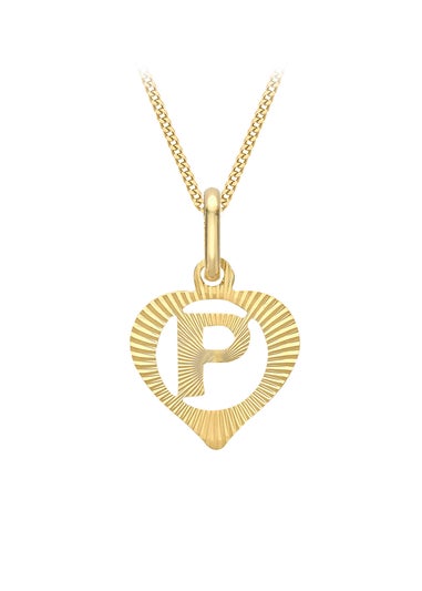Golden Moments 9ct Yellow Gold Diamond Cut 'P' Initial Heart Necklace 18 inch