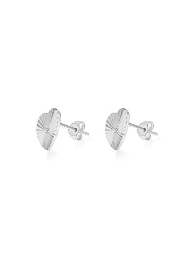Golden Moments Sterling Silver CZ Concertinaed-Heart Stud Earrings
