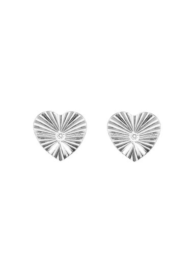 Golden Moments Sterling Silver CZ Concertinaed-Heart Stud Earrings