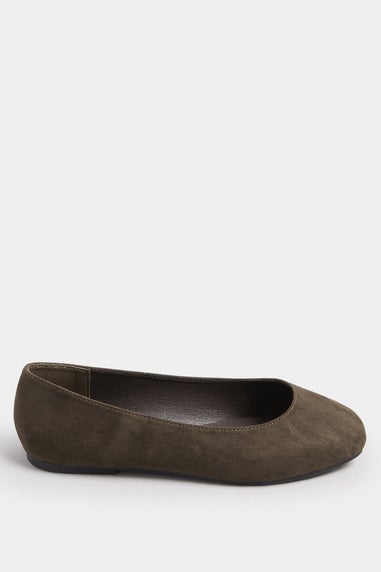 Yours Chocolate Brown Faux Suede Square Toe Ballet Pumps In Extra Wide Fit