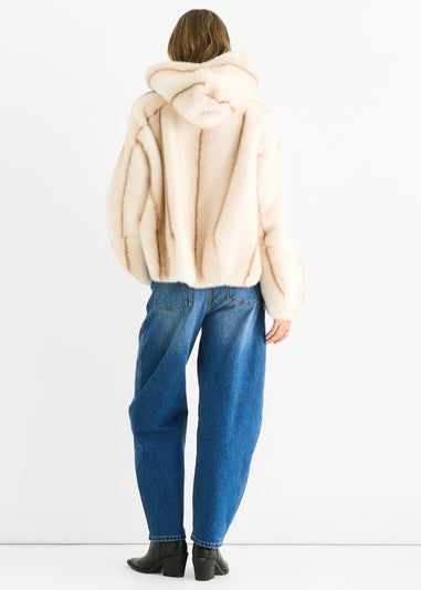 Gini London Cream Ombre Hooded Faux Fur Jacket