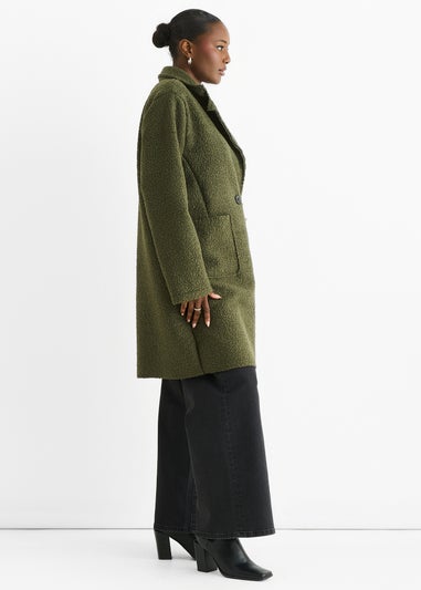 Gini London Khaki Shearling Mid Length Double Breasted Jacket