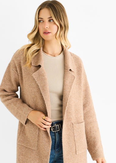 Gini London Brown Wool Mix Longline Edge to Edge Cardigan