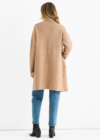 Gini London Brown Wool Mix Longline Edge to Edge Cardigan