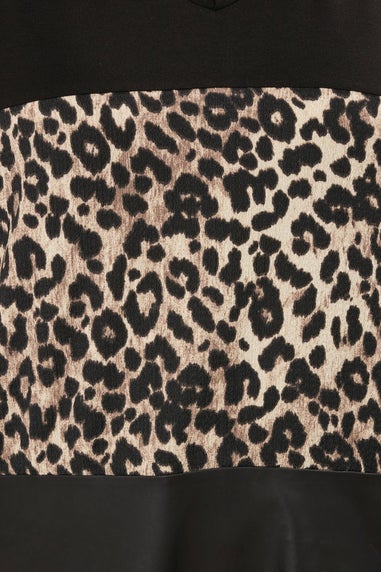 Yours Curve Black Faux Leather Leopard Block Jumper