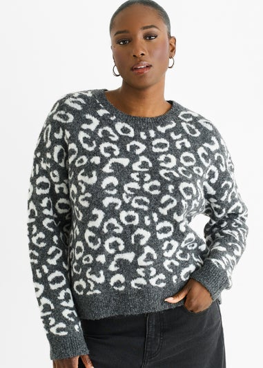 Gini London Grey Animal Pattern loose Fit Knit Jumper