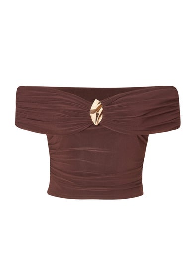 Quiz Brown Bardot Crop Top