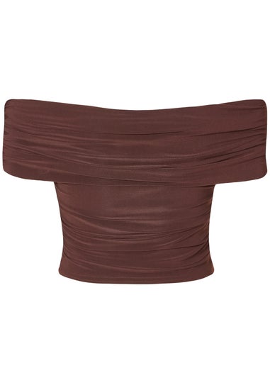 Quiz Brown Bardot Crop Top