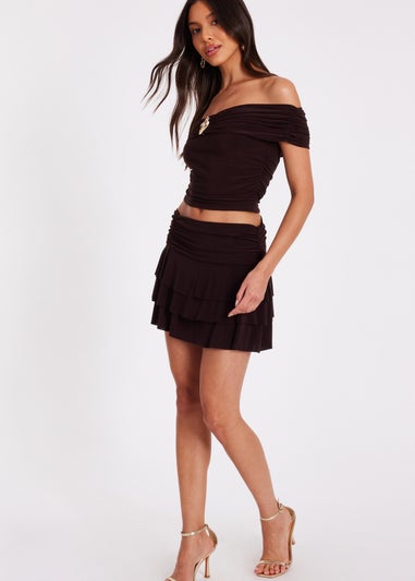 Quiz Brown Bardot Crop Top