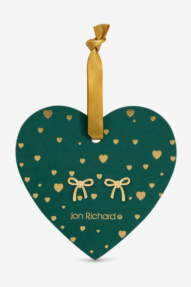 Jon Richard 18K Gold Plated Bow Earrings Hanging Heart