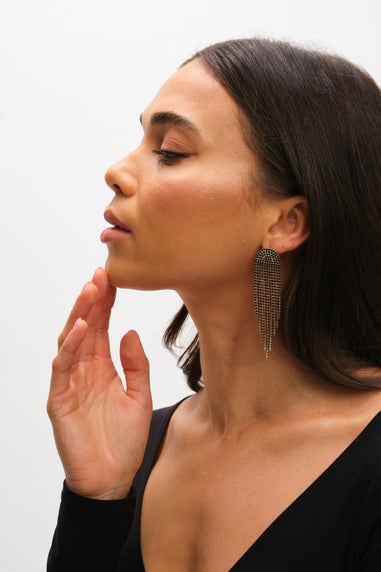 Mood Gold & Jet Crystal Tassel Statement Drop Earrings