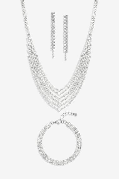 Mood Silver Crystal Multirow Three Piece Set