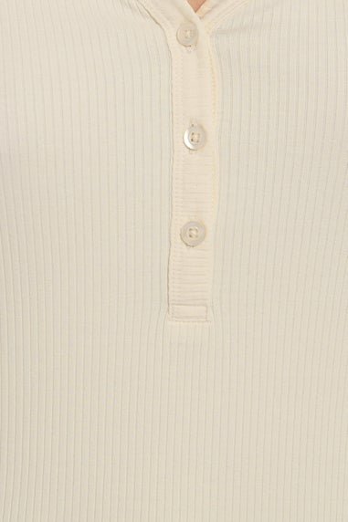 Long Tall Sally Ivory White Cotton Ribbed Henley Top