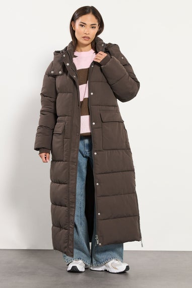 PixieGirl Petite Chocolate Brown Maxi Padded Puffer Coat