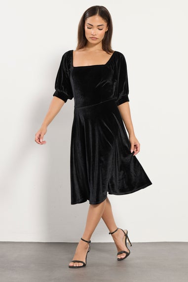 PixieGirl Petite Black Square Neck Velvet Dress