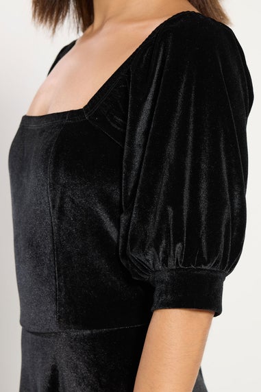 PixieGirl Petite Black Square Neck Velvet Dress