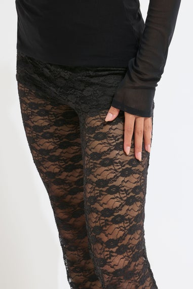 PixieGirl Petite Black Lace Kick Flare Trousers