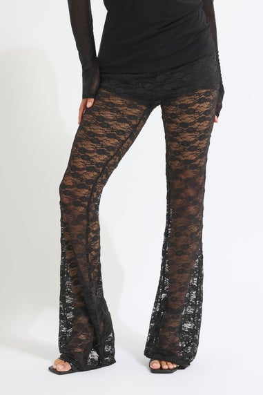 PixieGirl Petite Black Lace Kick Flare Trousers