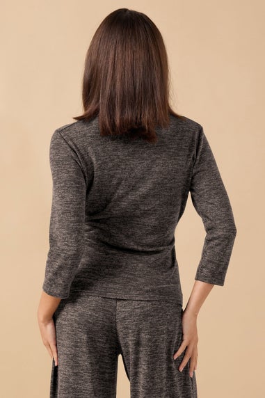 PixieGirl Petite Chocolate Brown Marl Wrap Top