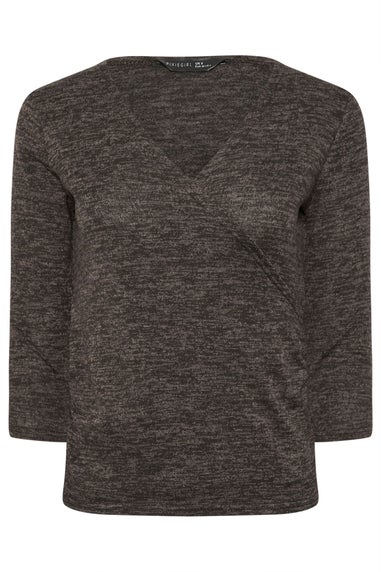 PixieGirl Petite Chocolate Brown Marl Wrap Top