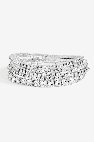 Mood Silver Crystal & Pearl Multipack Stretch Bracelets Pack of 5