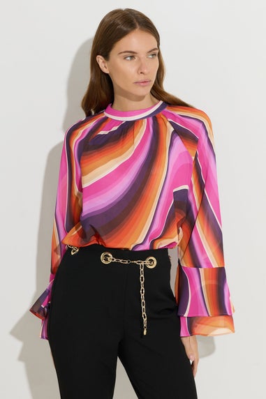Star By Julien Macdonald Pink Abstract Flare Sleeve Blouse