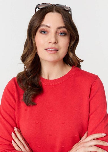 Izabel London Red Textured Soft Knit Long Sleeve Jumper