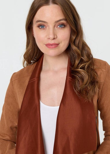 Izabel London Tan Waterfall Front Cropped Open Jacket