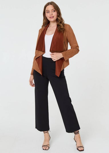 Izabel London Tan Waterfall Front Cropped Open Jacket