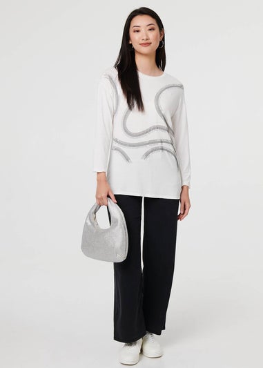 Izabel London White Sparkly Embellished Long Sleeve Top