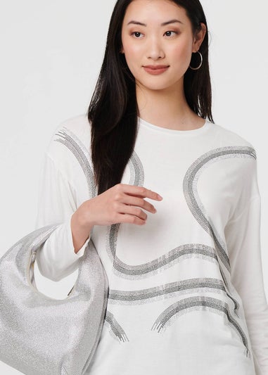 Izabel London White Sparkly Embellished Long Sleeve Top