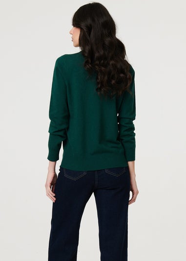 Izabel London Green Textured Knit Slim Fit Jumper